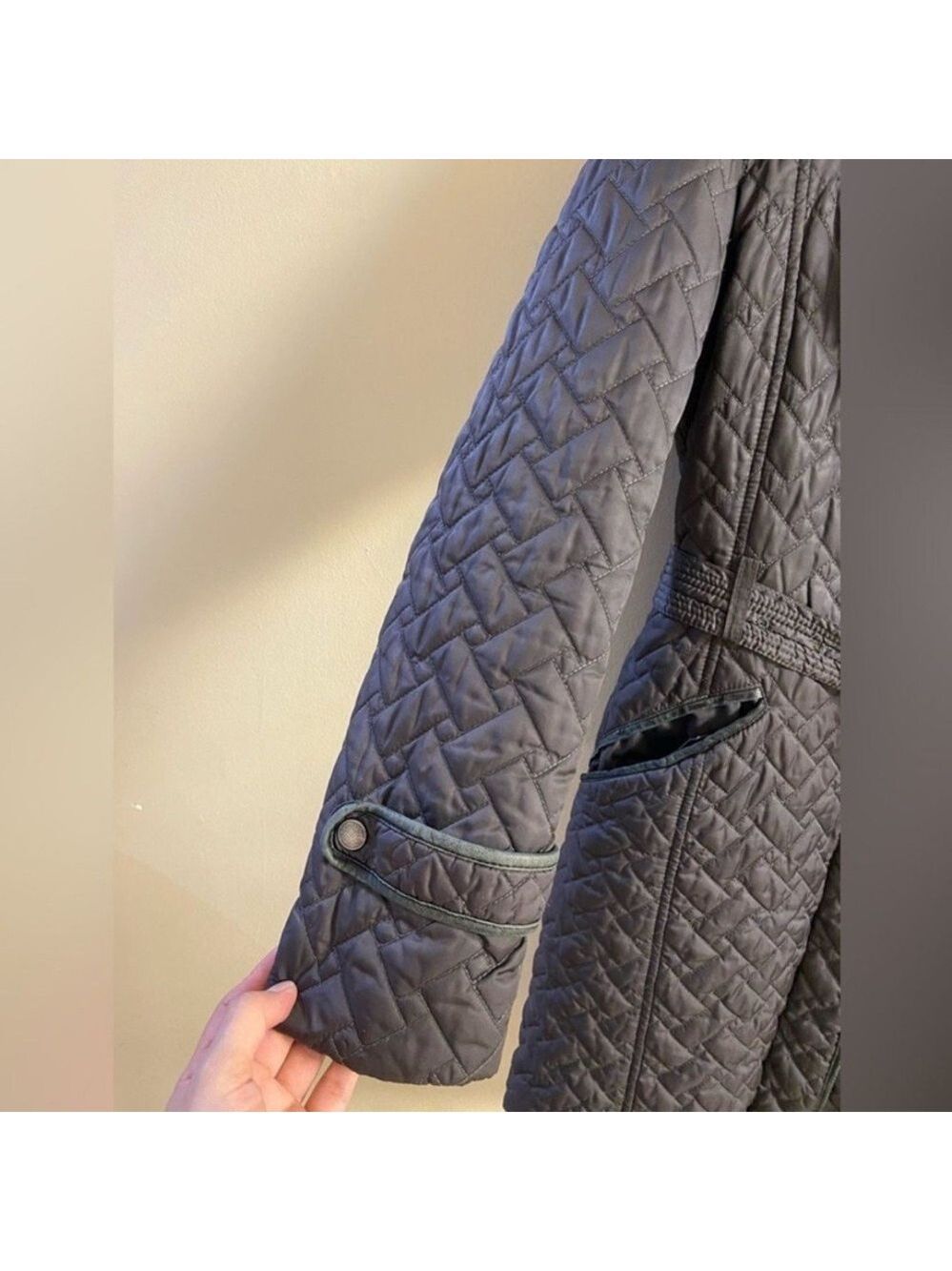 Cole Haan dark grey Quilted Trench Coat Medium - Picture 5 of 12